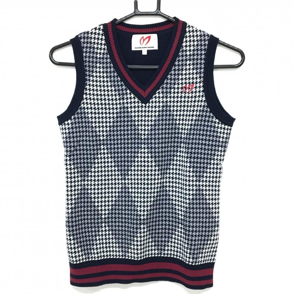 超美品】マスターバニー ニットベスト 白×ネイビー 前面千鳥格子