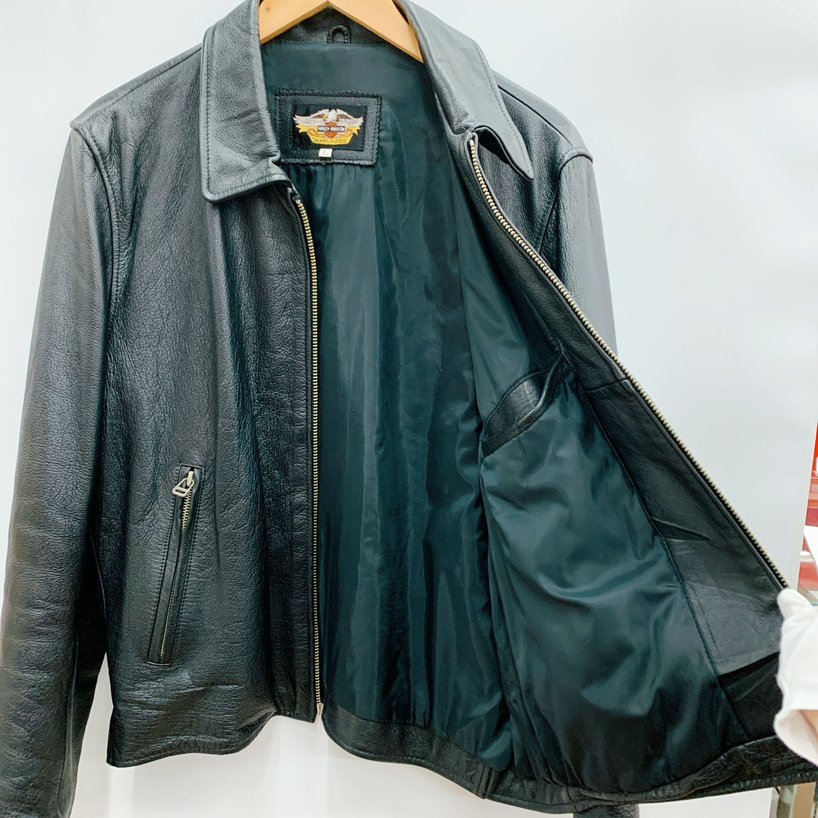 Harley Davidson レザーシングルライダースジャケット 羊革 HARLEY DAVIDSON レザージャケット Lサイズ ブラック 羊革 メンズ