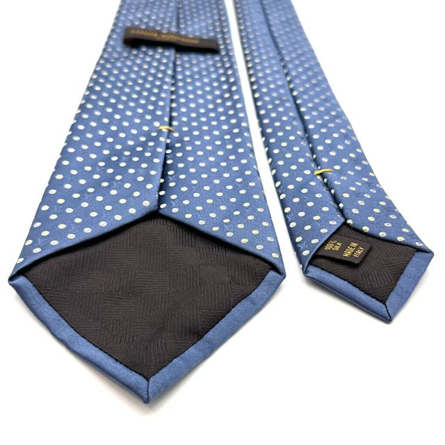 人気✨ルイヴィトン　ネクタイ　シルク　モノグラム柄　ネイビー　水玉 LOUIS VUITTON モノグラム柄 ドット 水玉 シルク イタリア製 ネクタイ