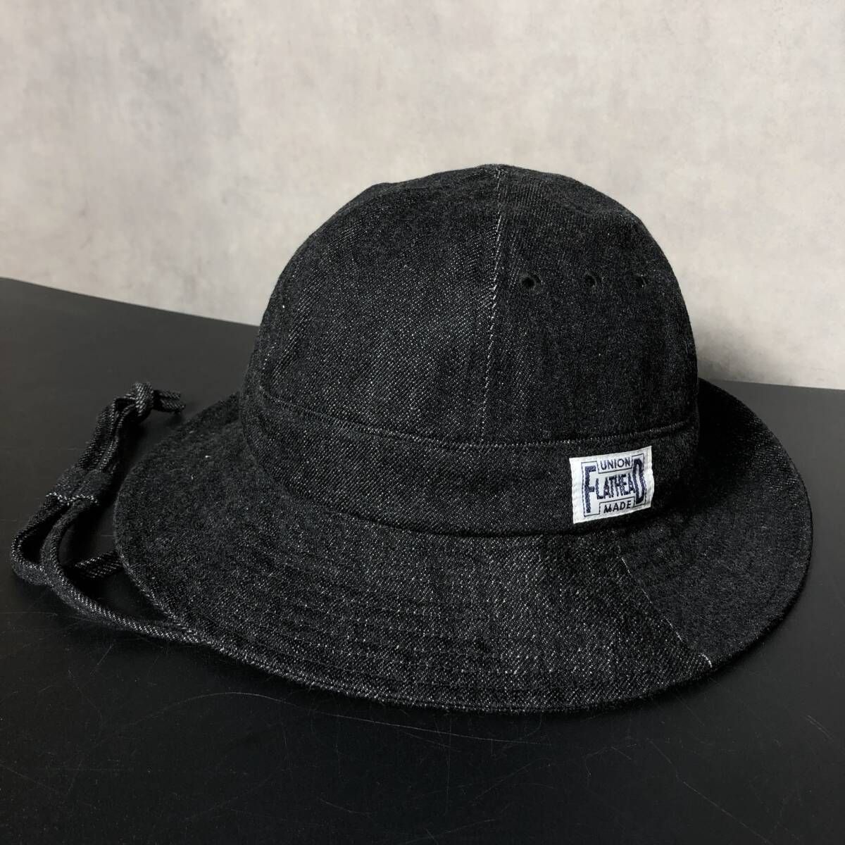PQ028◇FLAT HEAD : ブラックデニム サファリハット◇3◇黒 定価