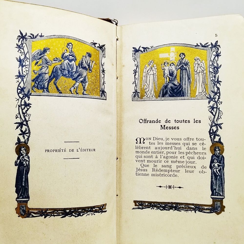 祈祷書 ミセル アンティーク 1900年代初期 フランス 革装 挿画入