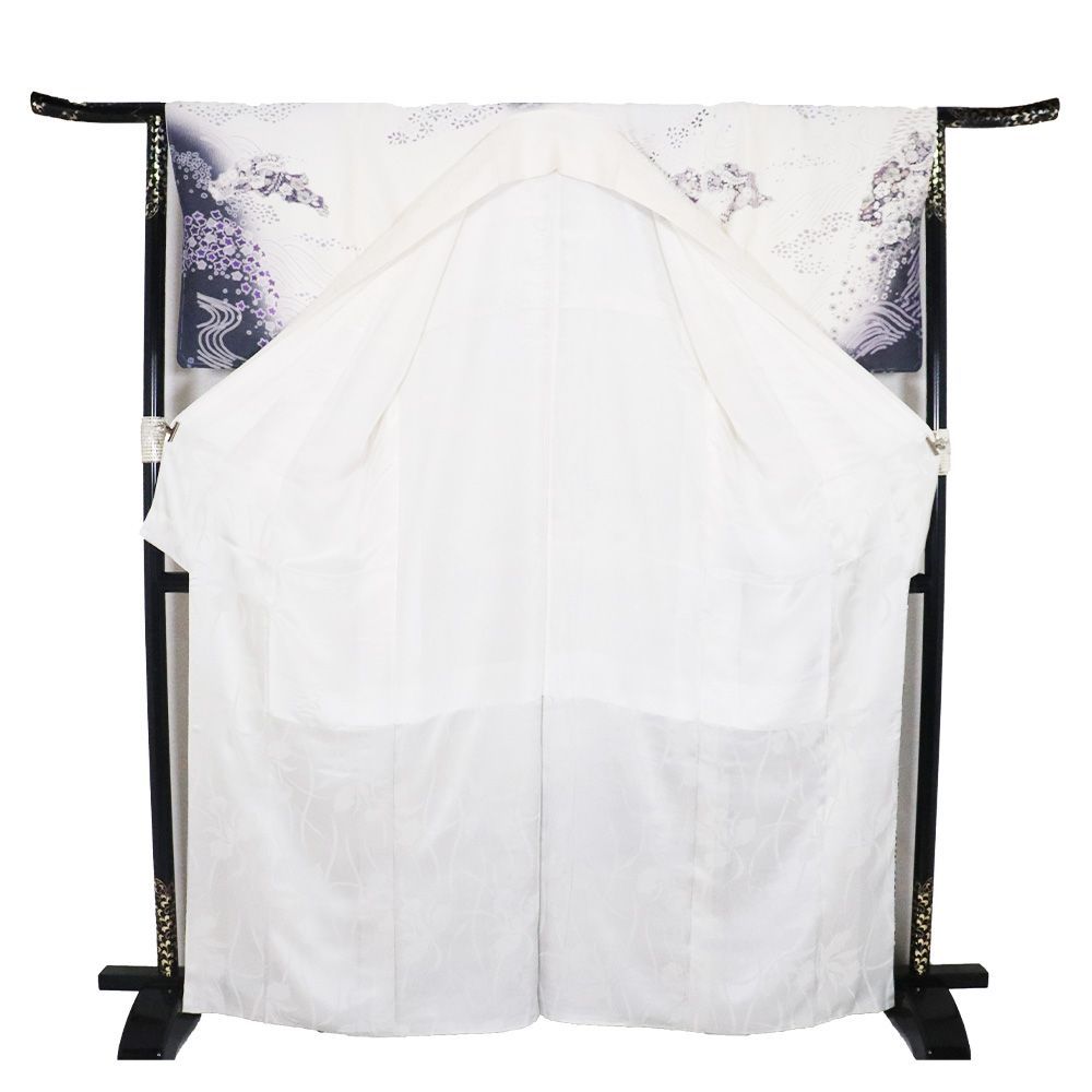 辻が花訪問着 袷 正絹 オフホワイト 薄紫 紫 墨黒 暈し 辻が花 トール