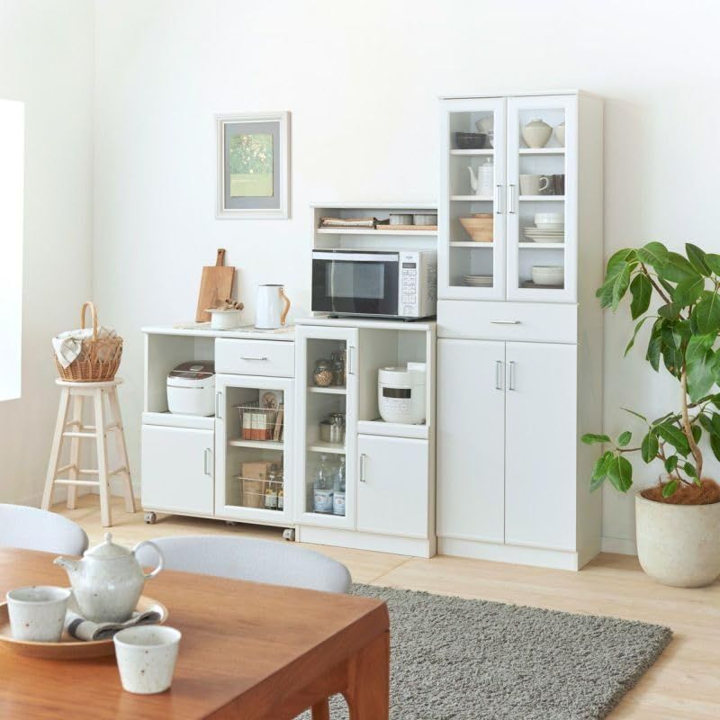 特価商品】白井産業 レンジ台 食器棚 ホワイト 白 幅58.6 高さ138.0