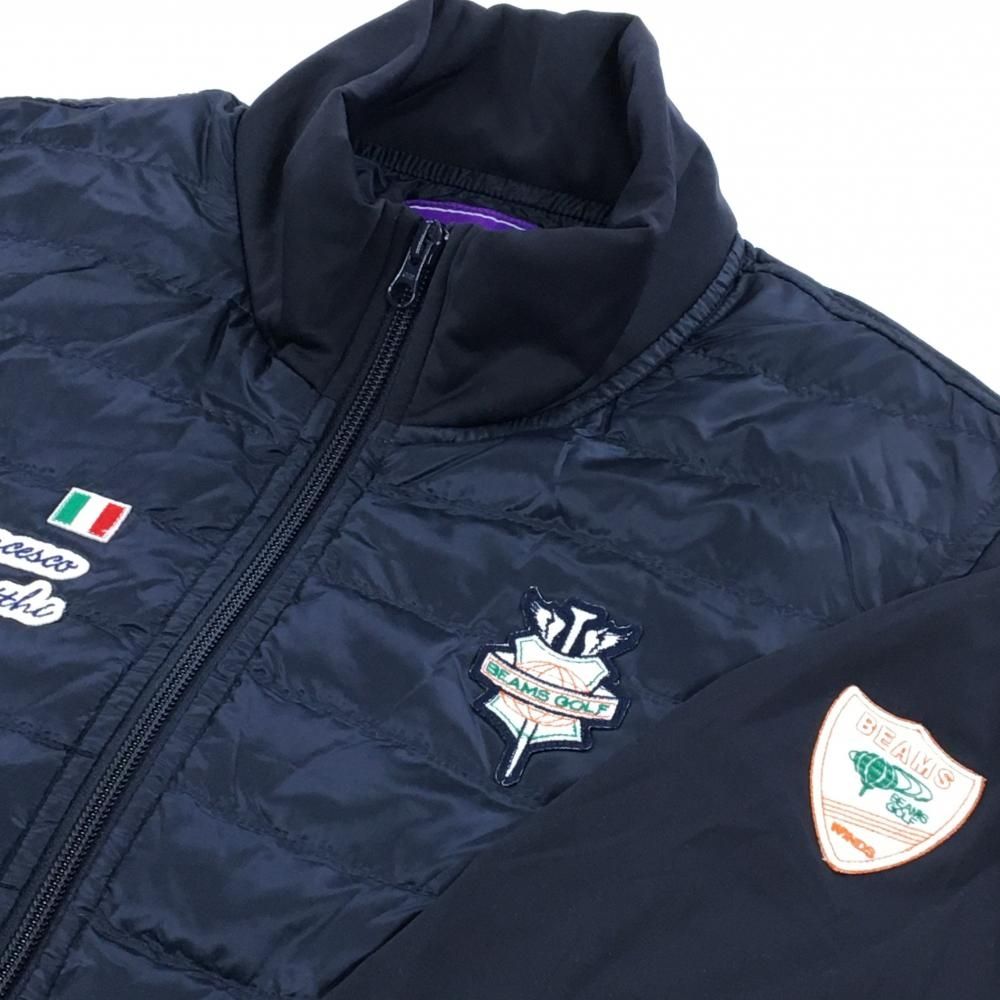 ビームスゴルフ 切替ダウンジャケット ネイビー ロゴワッペン 身頃