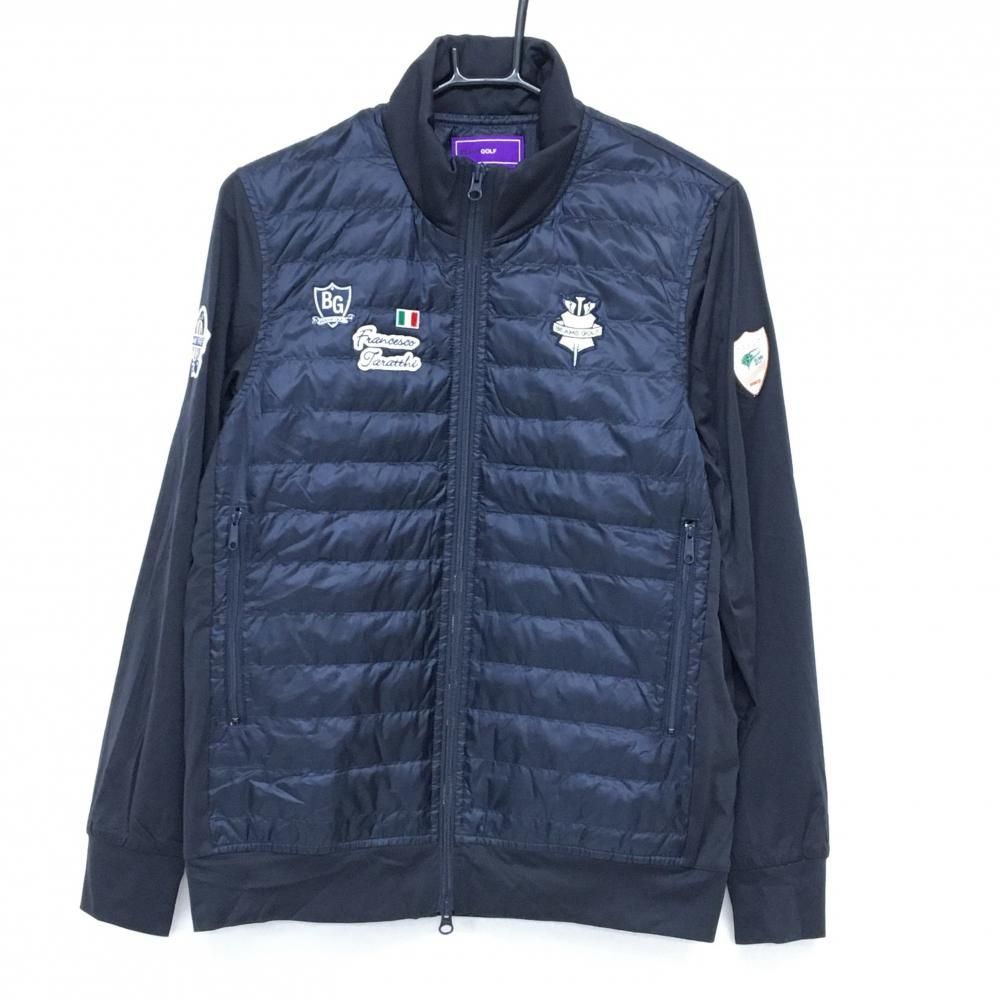 4348 【美品】ビームスゴルフ　ダウンジャケット 袖切替デザイン　紺　L ビームスゴルフ 切替ダウンジャケット ネイビー ロゴワッペン 身頃