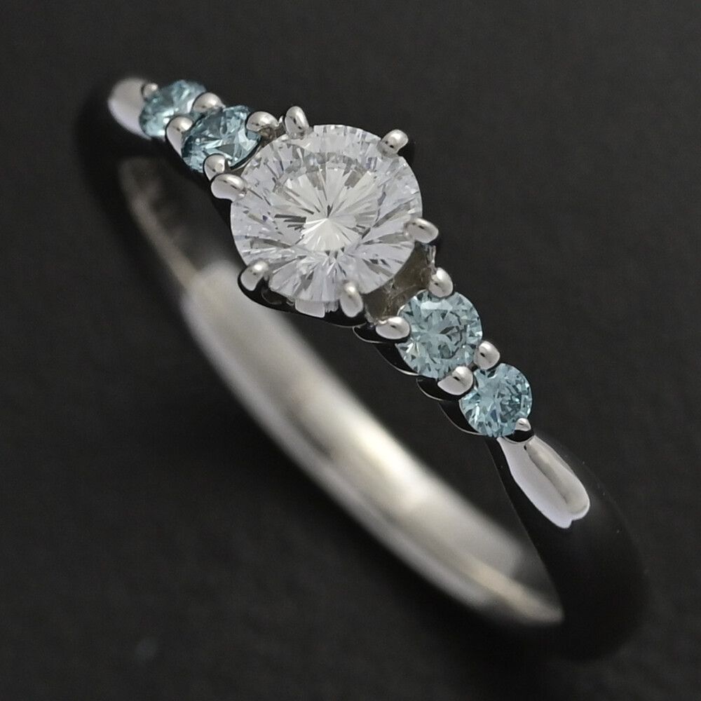 だい】pt999 ブルーダイヤリング未使用品 FD:0.1ct/カラーレス