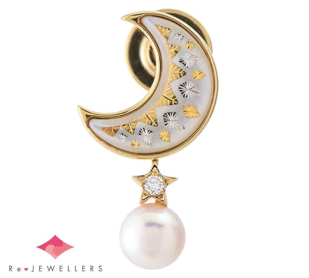 ミキモト ピクウェ 三日月&星 7.3mm アコヤ真珠 ブローチ - メルカリ