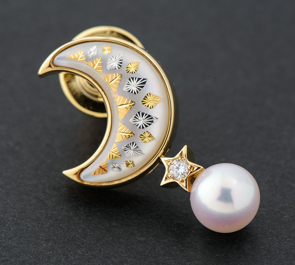 ○✨美品✨ミキモト アコヤ真珠三日月ブローチk18 MIKIMOTO ミキモト アコヤパール 真珠 ブローチ K18イエローゴールド