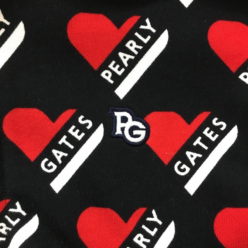 新品】パーリーゲイツ ジップパーカー 黒×レッド×白 ハートロゴ総柄