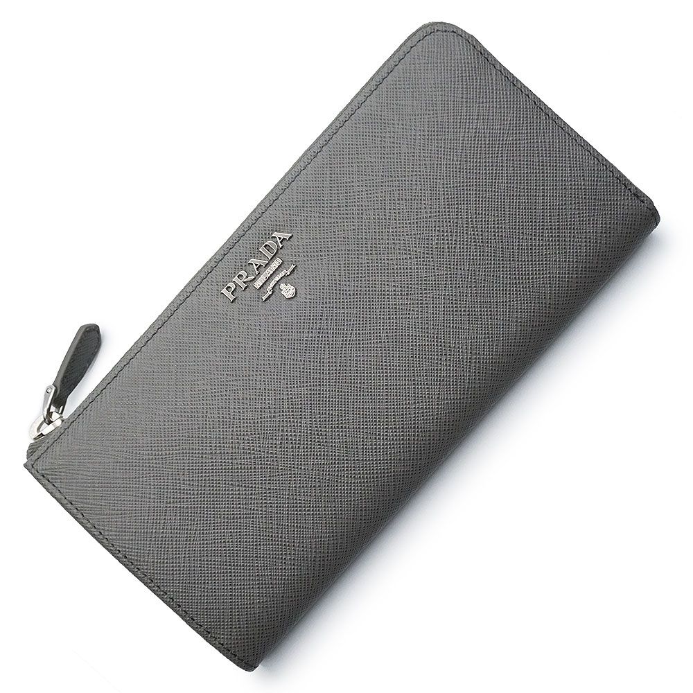 プラダ 二つ折り財布 L字ジップ サフィアーノ シルバーロゴ グレー ロゴ金具 プラダ 二つ折り財布 L字ジップ サフィアーノ シルバーロゴ グレー