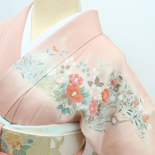 Y3866◇美品 正絹 金駒刺繡 箔散らし 手縫い仕立て 訪問着 着物 Y3866◇美品 正絹 金駒刺繡 箔散らし 手縫い仕立て 訪問着 着物 Y3866