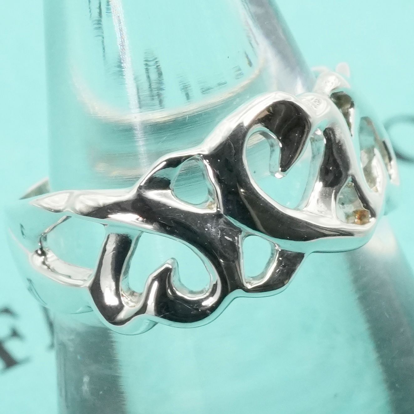 極美品9号 ティファニー トリプル ラビングハート リング/25-2606