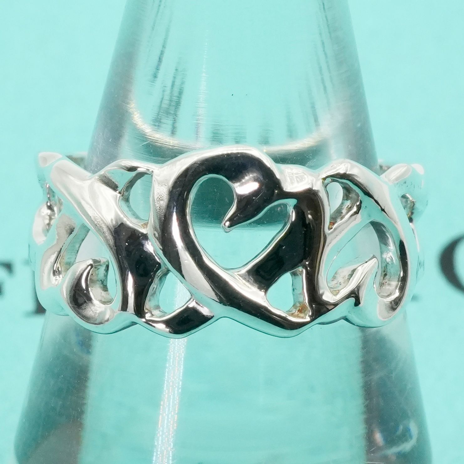 極美品9号 ティファニー トリプル ラビングハート リング/25-2606