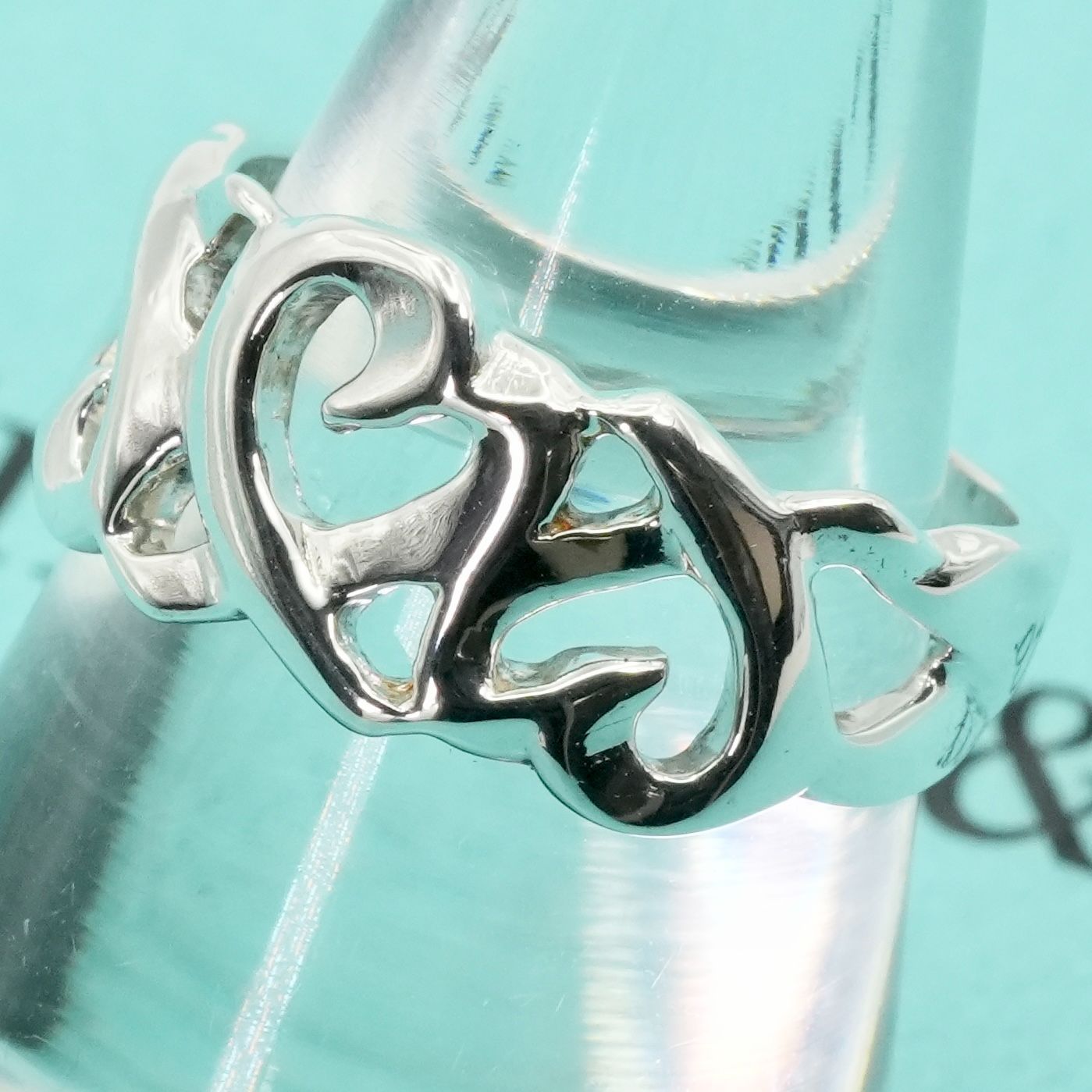 極美品9号 ティファニー トリプル ラビングハート リング/25-2606