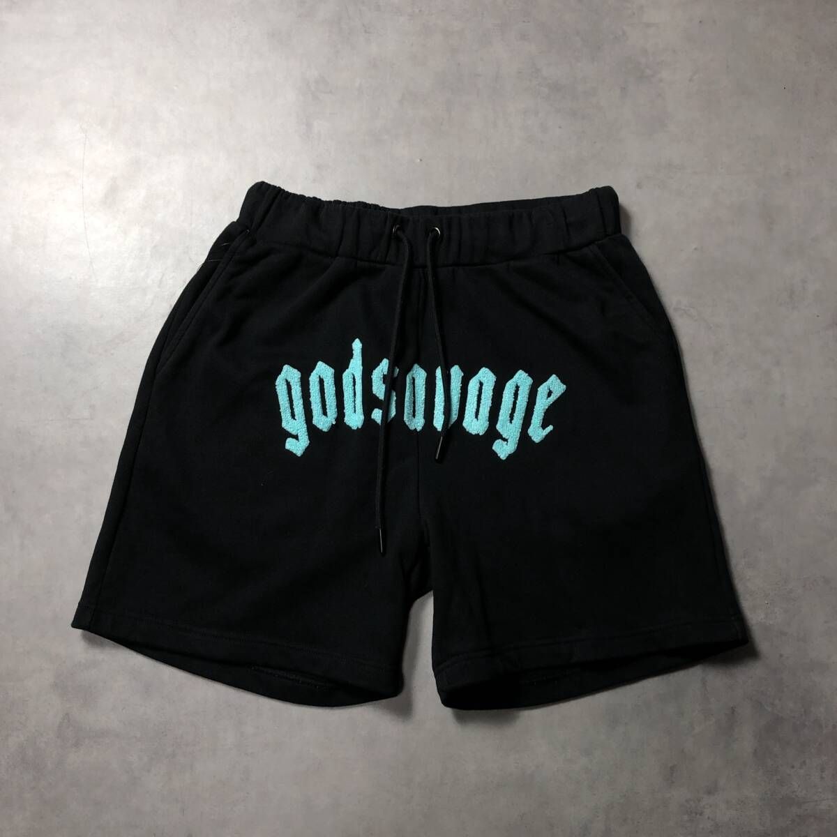 godsavage ブラックショートパンツ M GQ4445◇godsavage：LOGO SHORTS◇M◇ブラック系 ゴットサヴェージ
