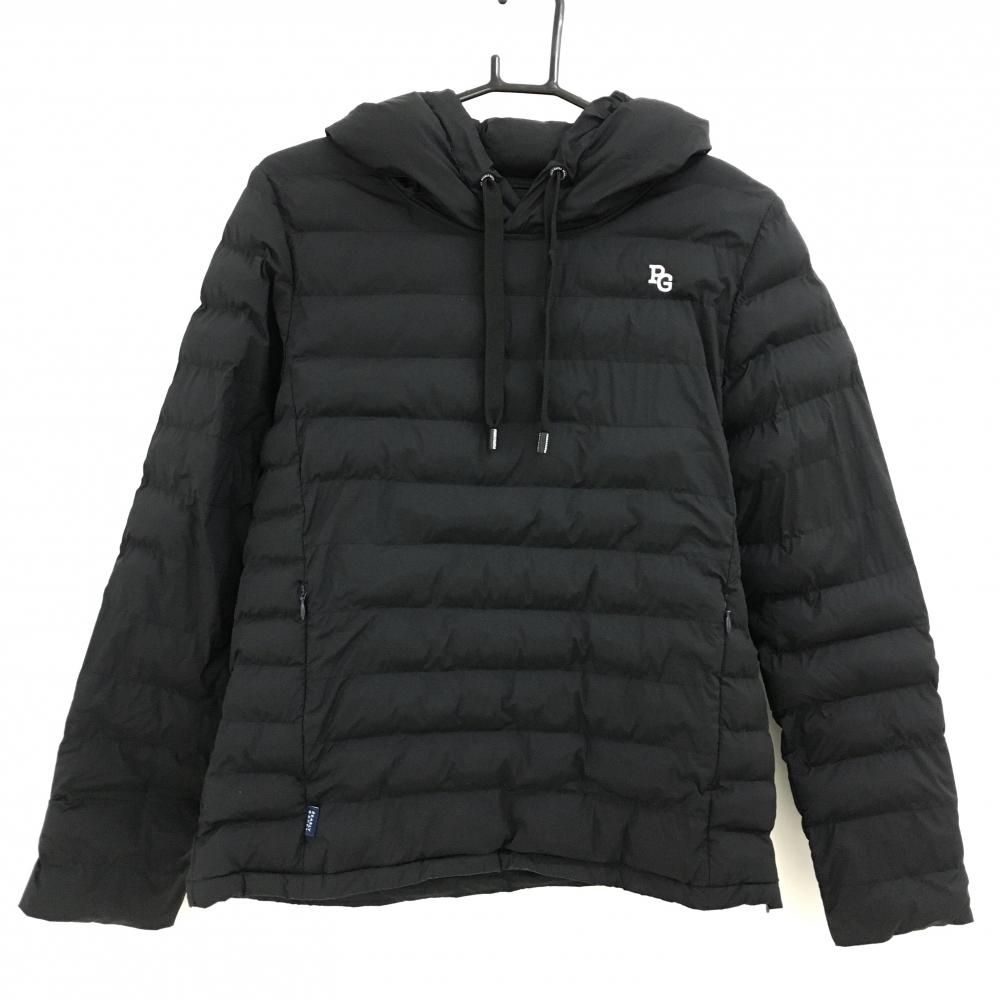 パーリーゲイツ フード付き中綿ブルゾン 黒×白 ロゴプリント パーカー