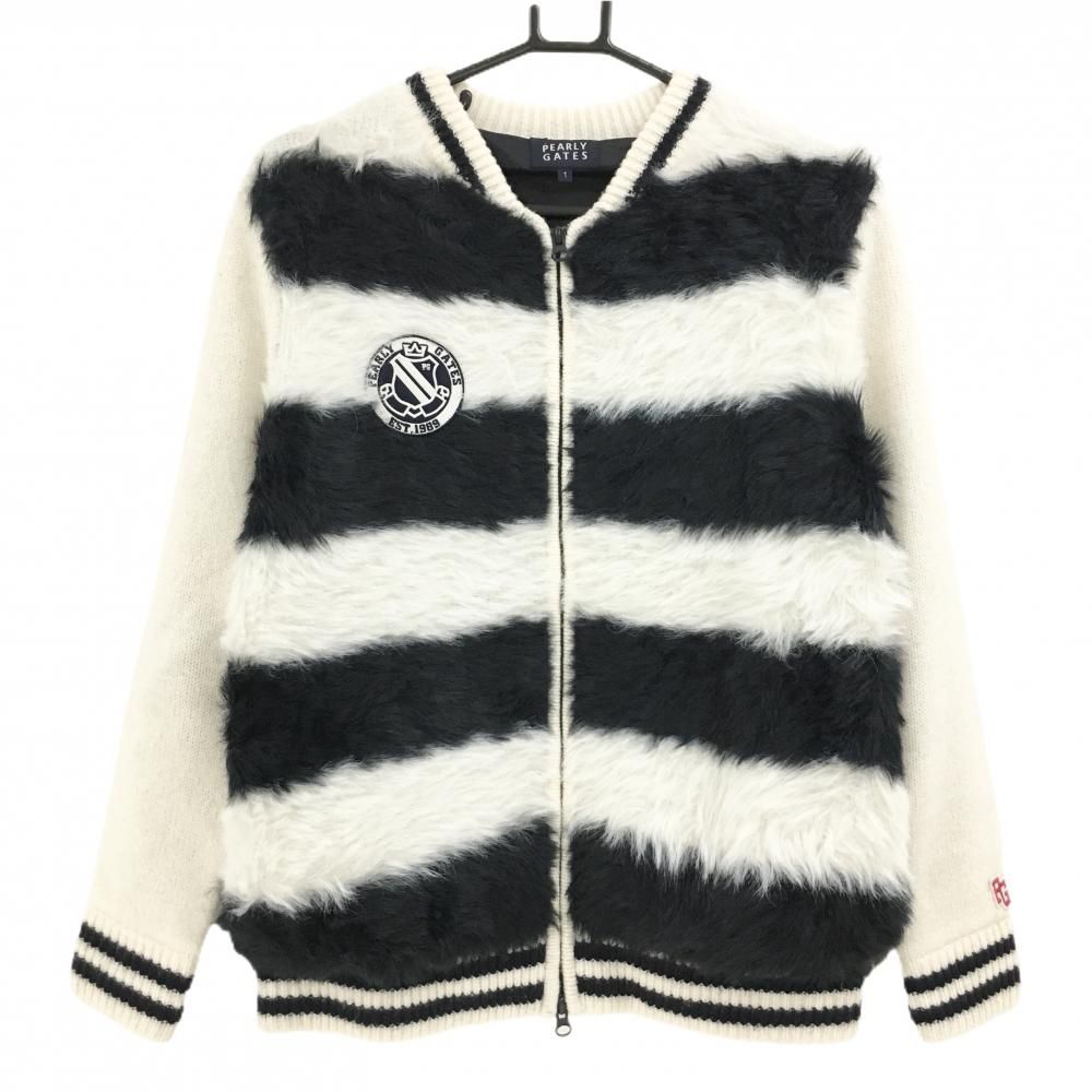 美品】パーリーゲイツ ニットジャケット 白×ネイビー 裏地付き 一部