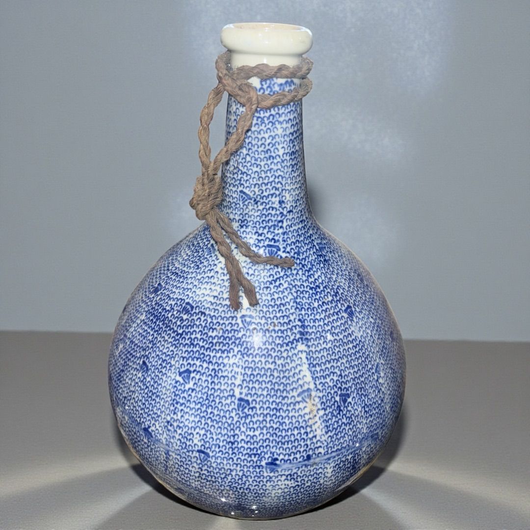 明治大正 微塵唐草 大徳利 高さ36cm 染付 古伊万里 花瓶 茶道具 花器