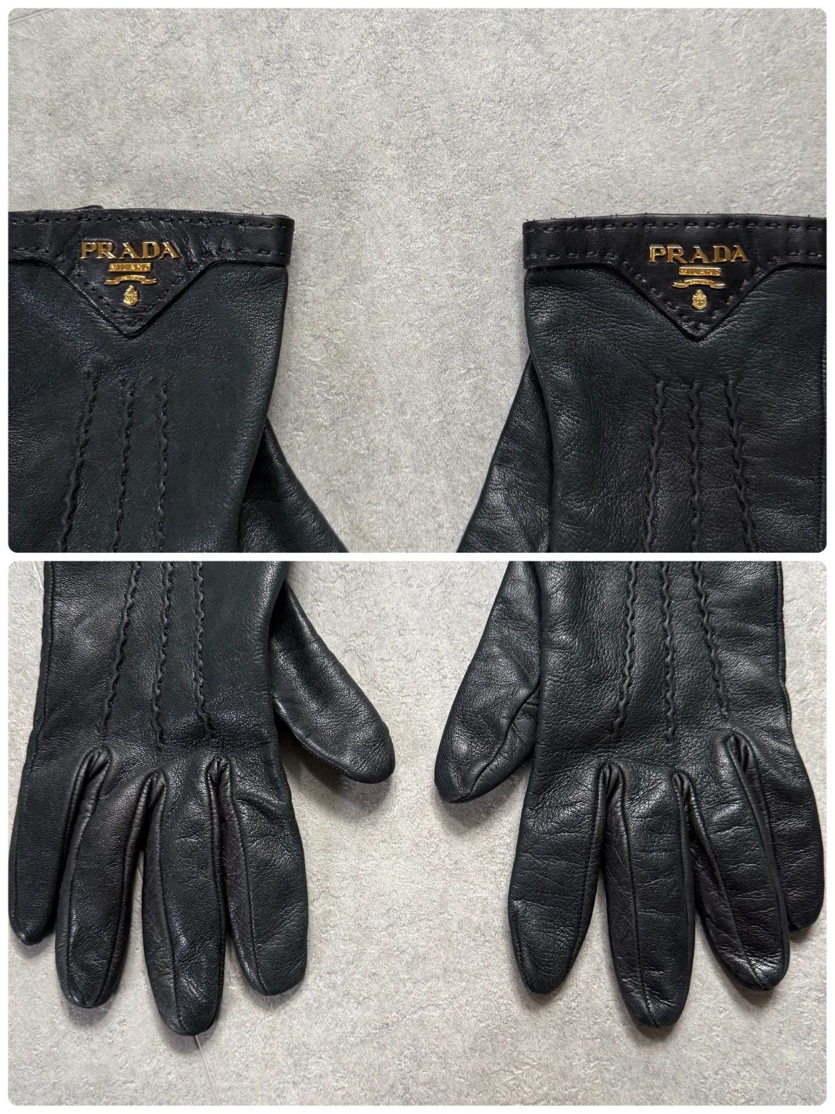 PRADA プラダ ラムレザー グローブ 手袋 シルク 黒 ブラック ゴールド