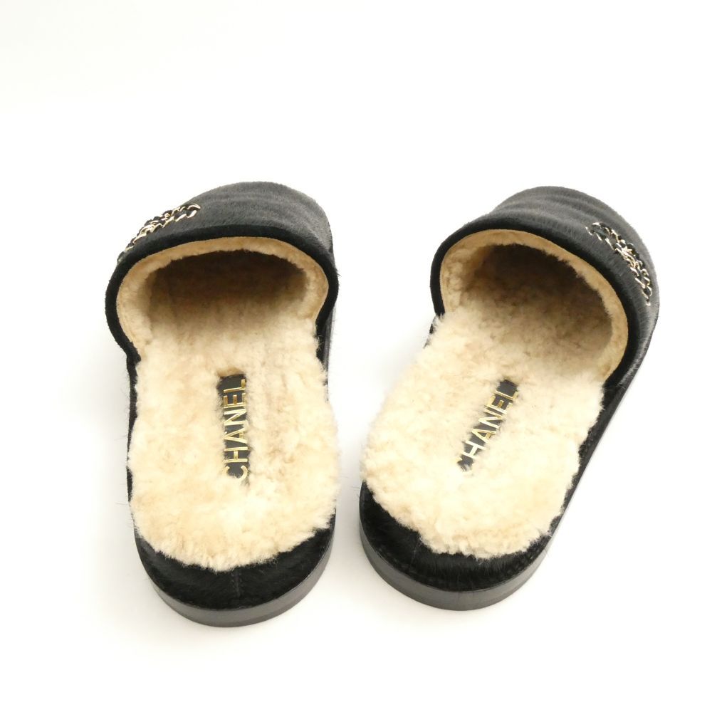 美品 CHANEL シャネル Velvet Calfskin Flats G38648 フラットサンダル