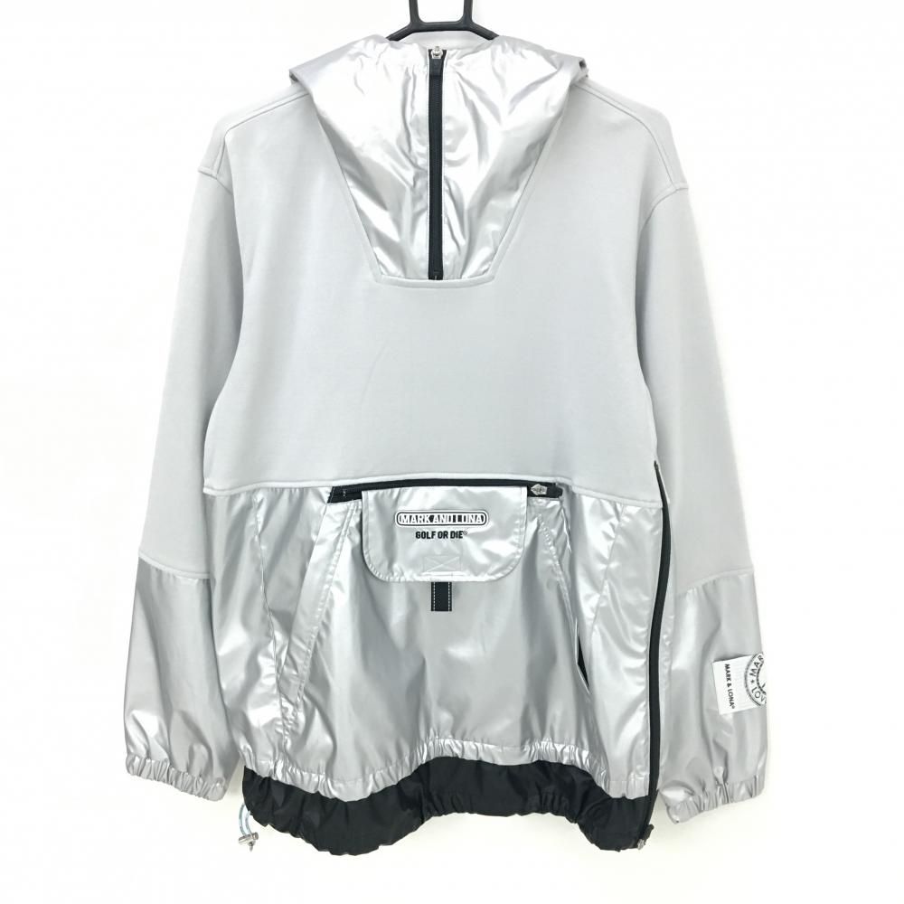 未使用　MARK & LONA フードフルジップジャケット 超美品】マークアンドロナ フード付ブルゾン グレー×シルバー 異素材