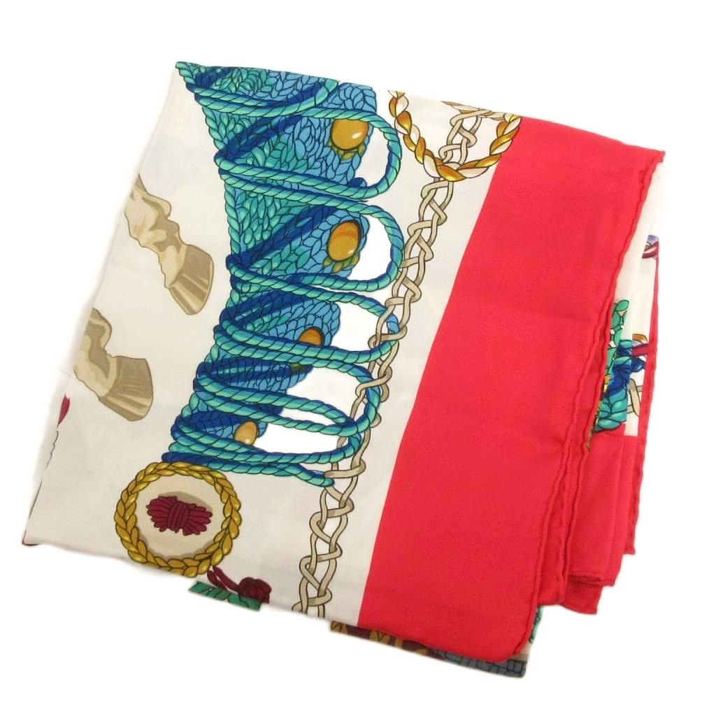 【中古】エルメス Paris ティンパニ奏者 カレ90 スカーフ チーフ 大判 プリント 赤 白 ホワイト レッド 小物 ☆AA★ エルメス HERMES Paris ティンパニ奏者 カレ90 スカーフ チーフ 大判