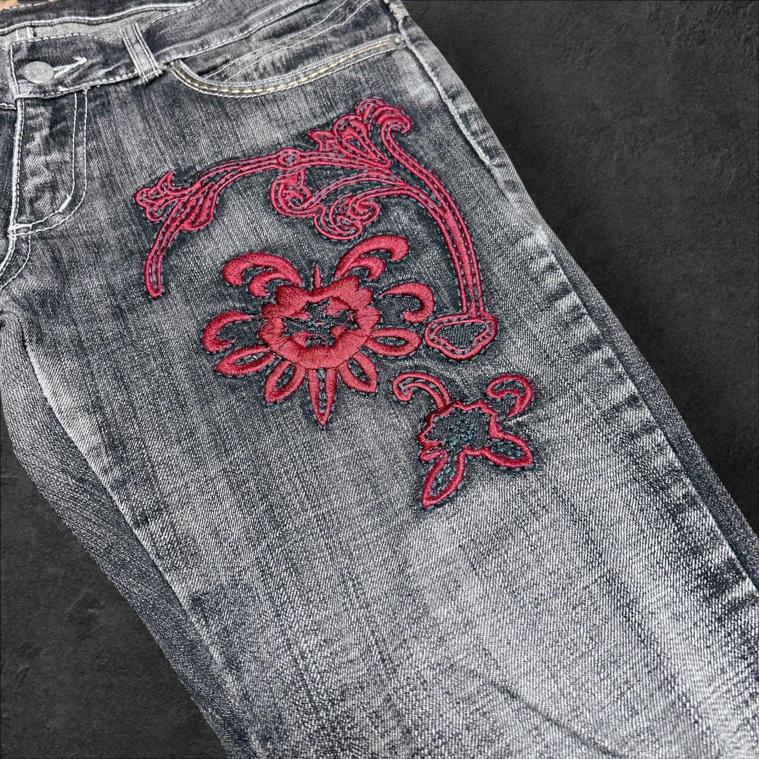 トルネードマート フレアパンツ デニム 刺繍 ブーツカット ブラック 