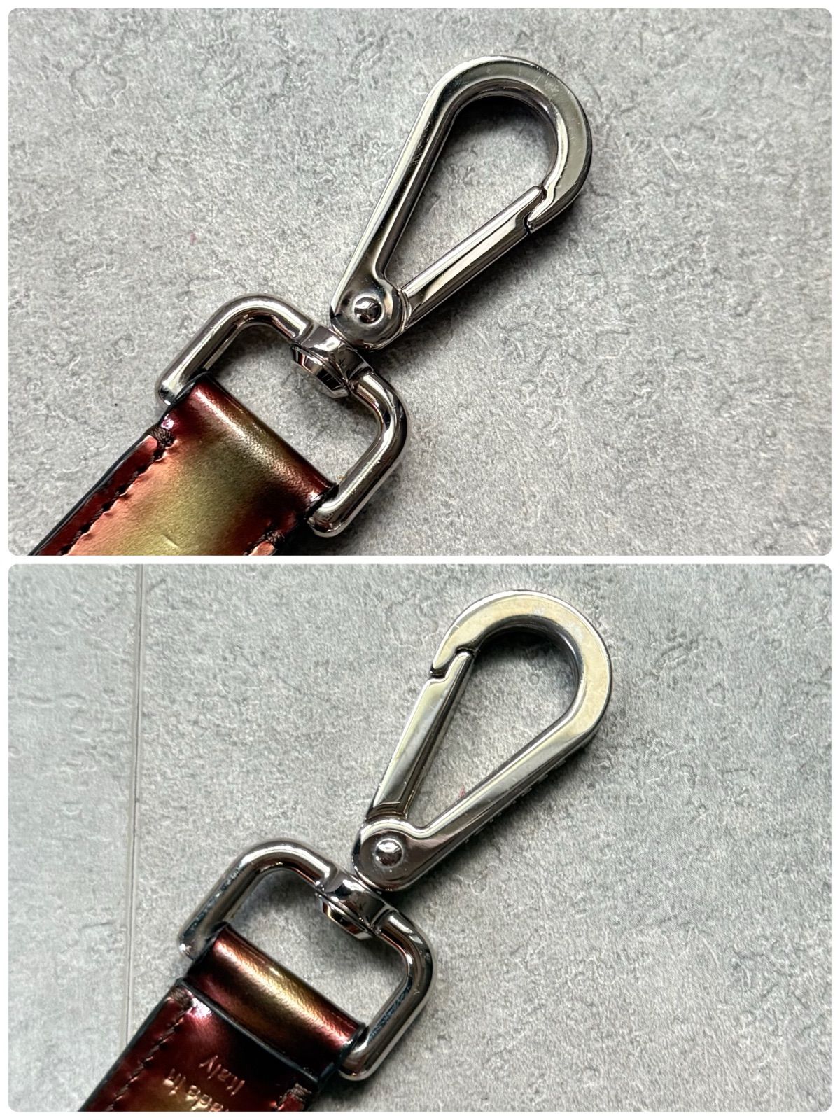 ☆美品☆BERLUTI ロゴ レザー キーホルダー アンティーク加工 美品 BERLUTI ベルルッティ ロゴ パテントレザー キーホルダー