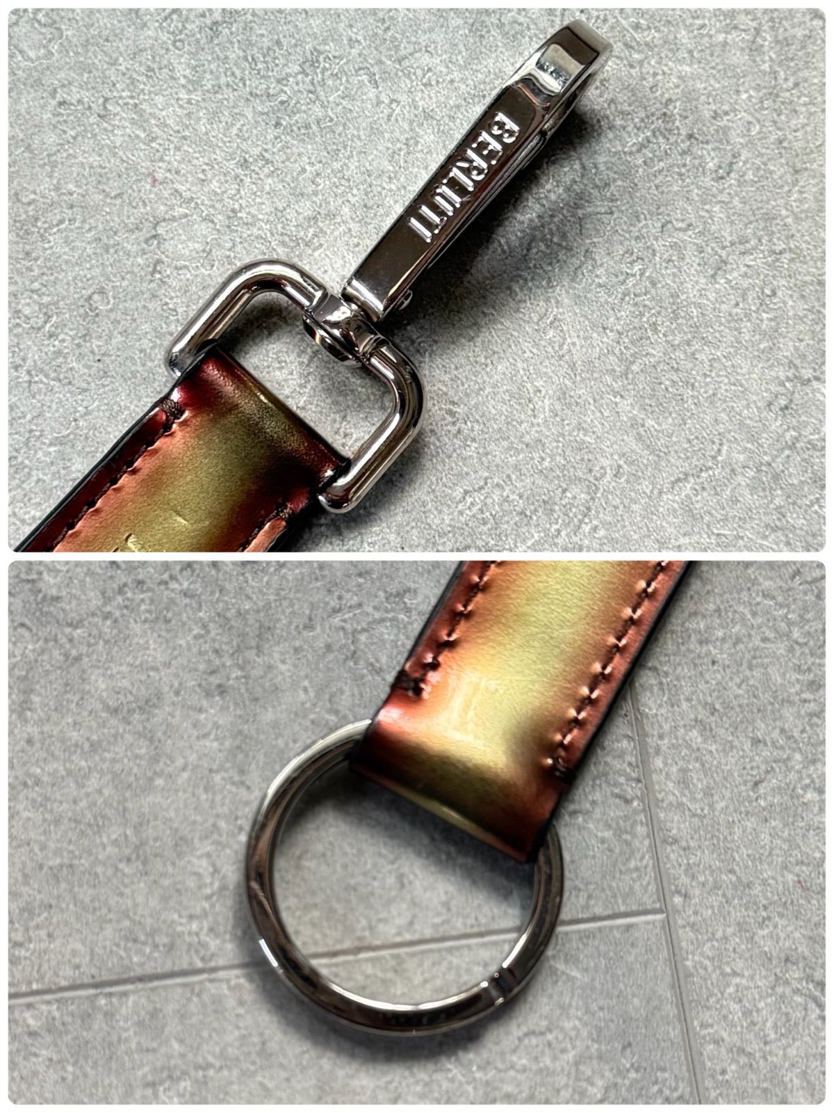 美品 BERLUTI ベルルッティ ロゴ パテントレザー キーホルダー
