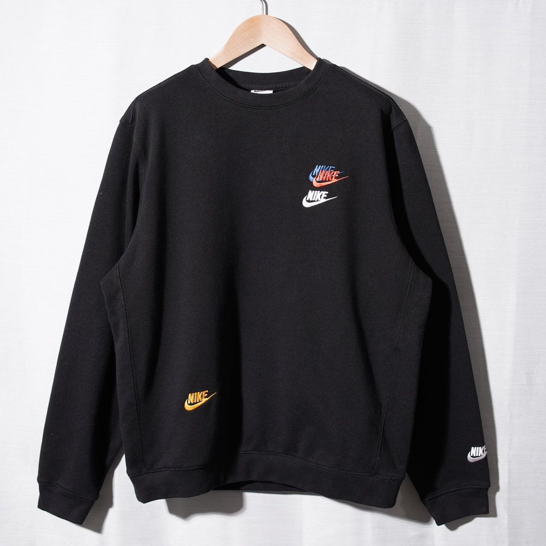 極美品 ナイキ NIKE スウェット XL ブラック スウッシュ ロゴ刺繍 裏毛