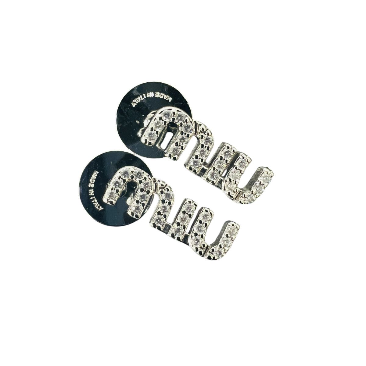 miumiu 極美品 ミュウミュウ ロゴ ラインストーン ピアス スタッド