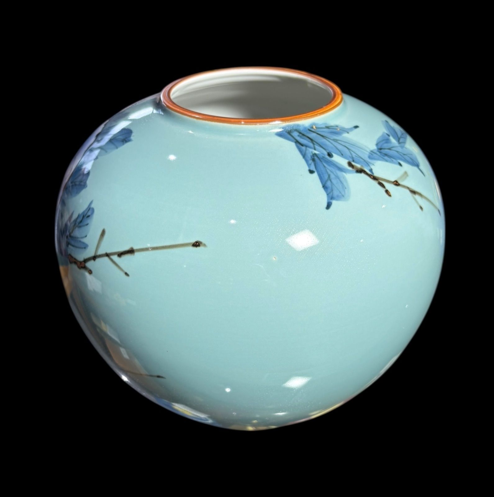 九谷 旭山 花瓶 蝶草花文図 九谷焼 フラワーベース 花入れ 丸壺 花器