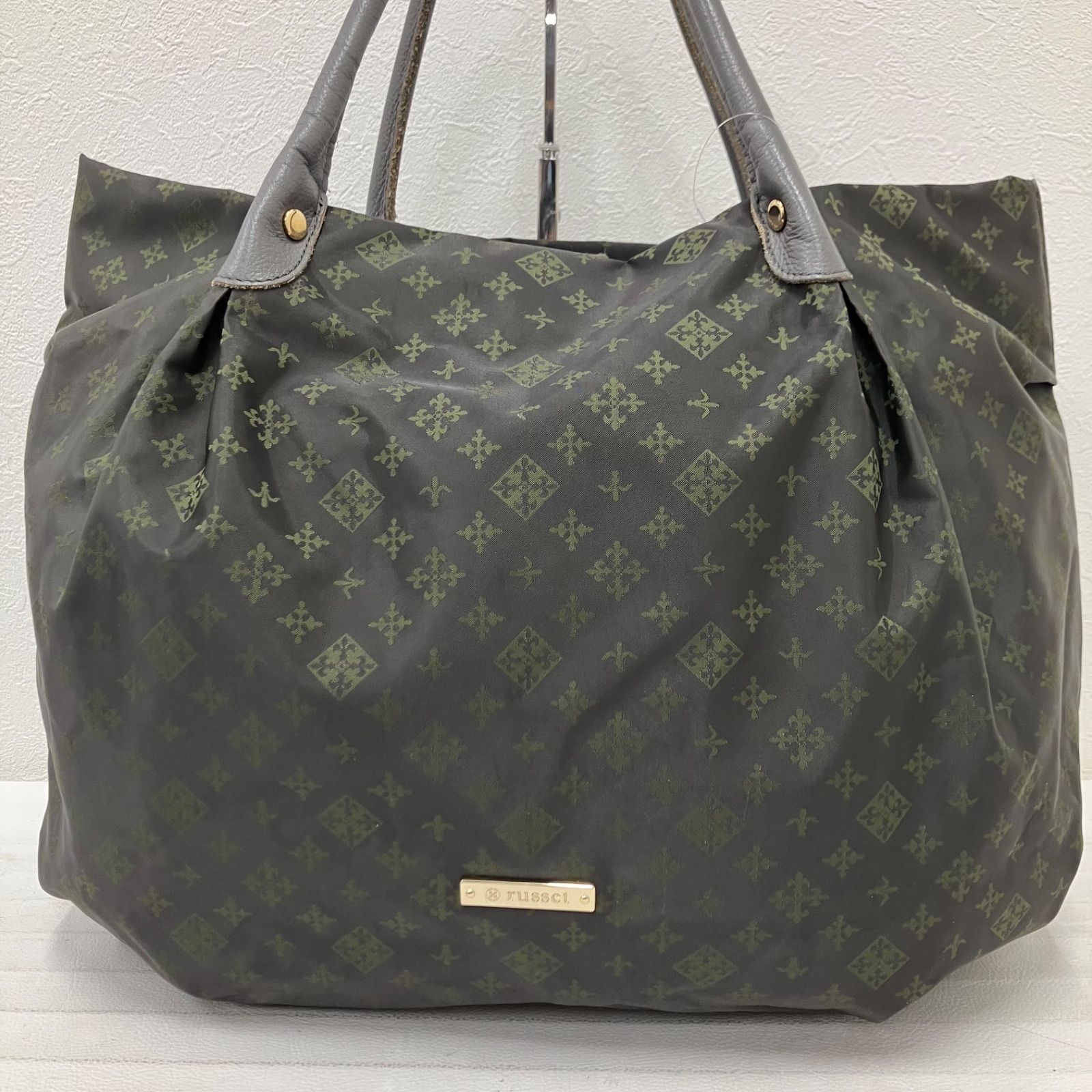 ラシット russet トートバッグ - レザー カーキ×グレー ステッチ 