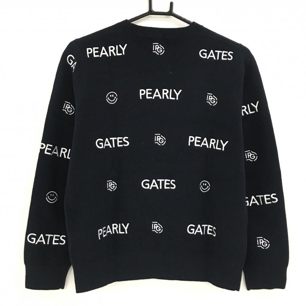 PEARLY GATES パーリーゲイツ セーター　ゴルフ　ニコちゃん　総柄89 美品】パーリーゲイツ セーター ネイビー×白 ロゴ刺しゅう ニコちゃん