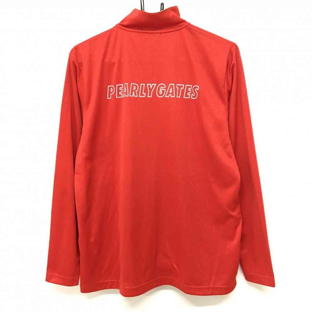 超美品】パーリーゲイツ 長袖ハイネックシャツ レッド 地模様 ロゴ白