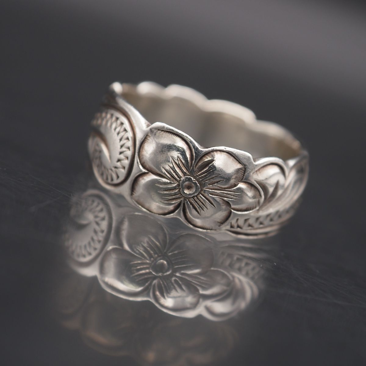 ハワイアンジュエリー silver リング11 青いハイビスカス 刻印あり L609 ハワイアンジュエリー PCU 925刻印 リング ハイビスカス デザイン