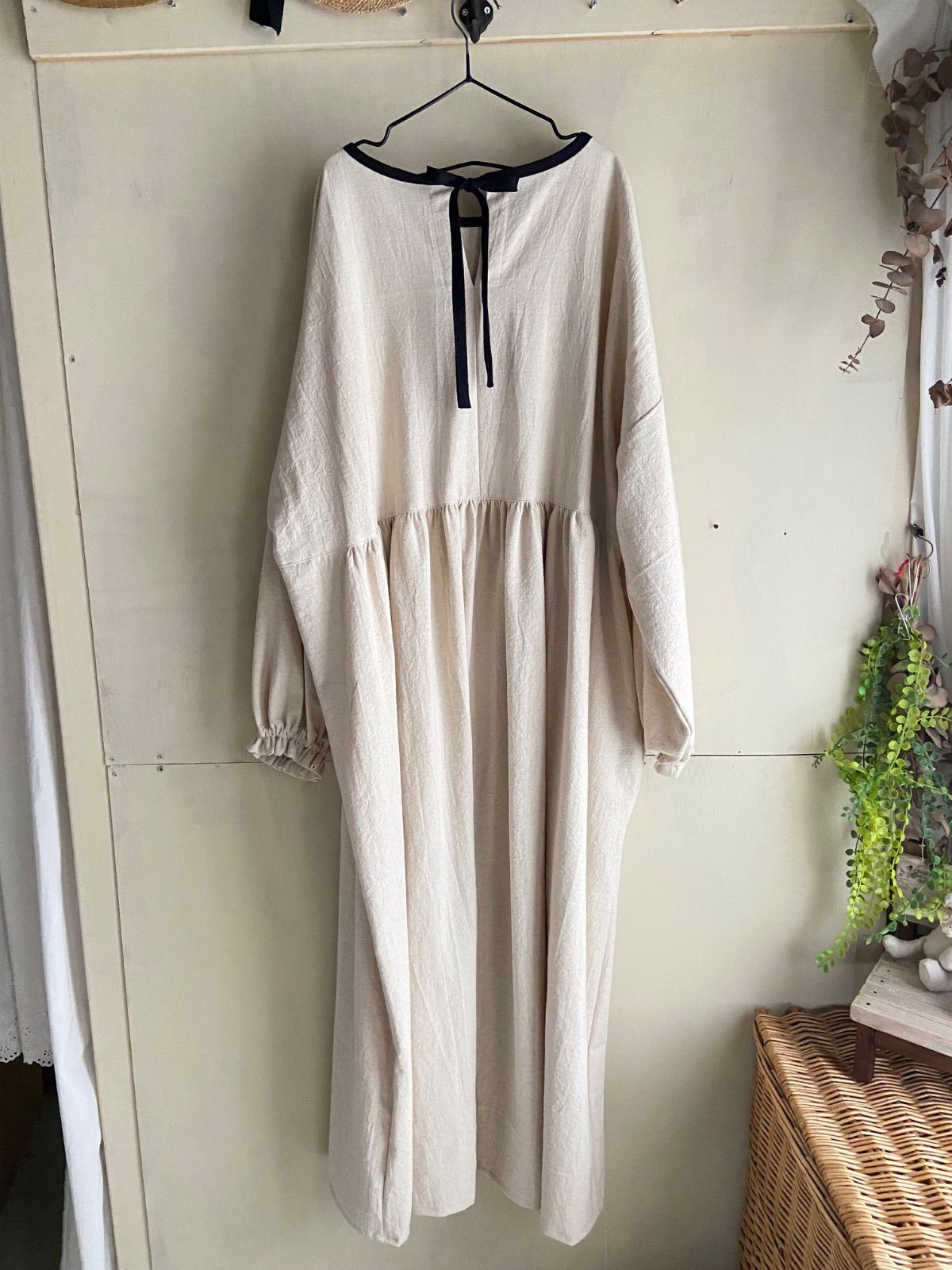 ブラック綿麻 アイボリー