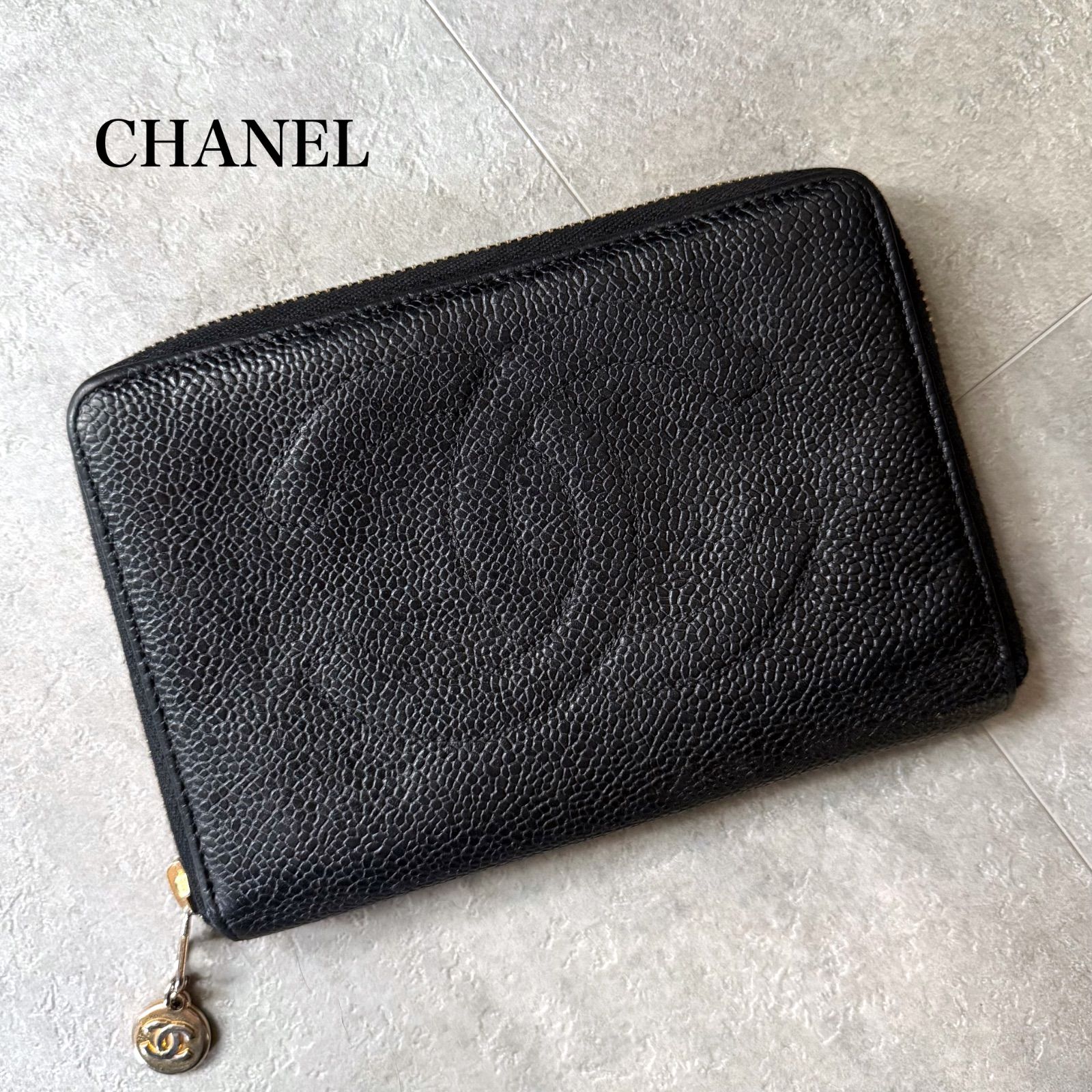 CHANEL シャネル キャビアスキン ココマーク デカココ ラウンド