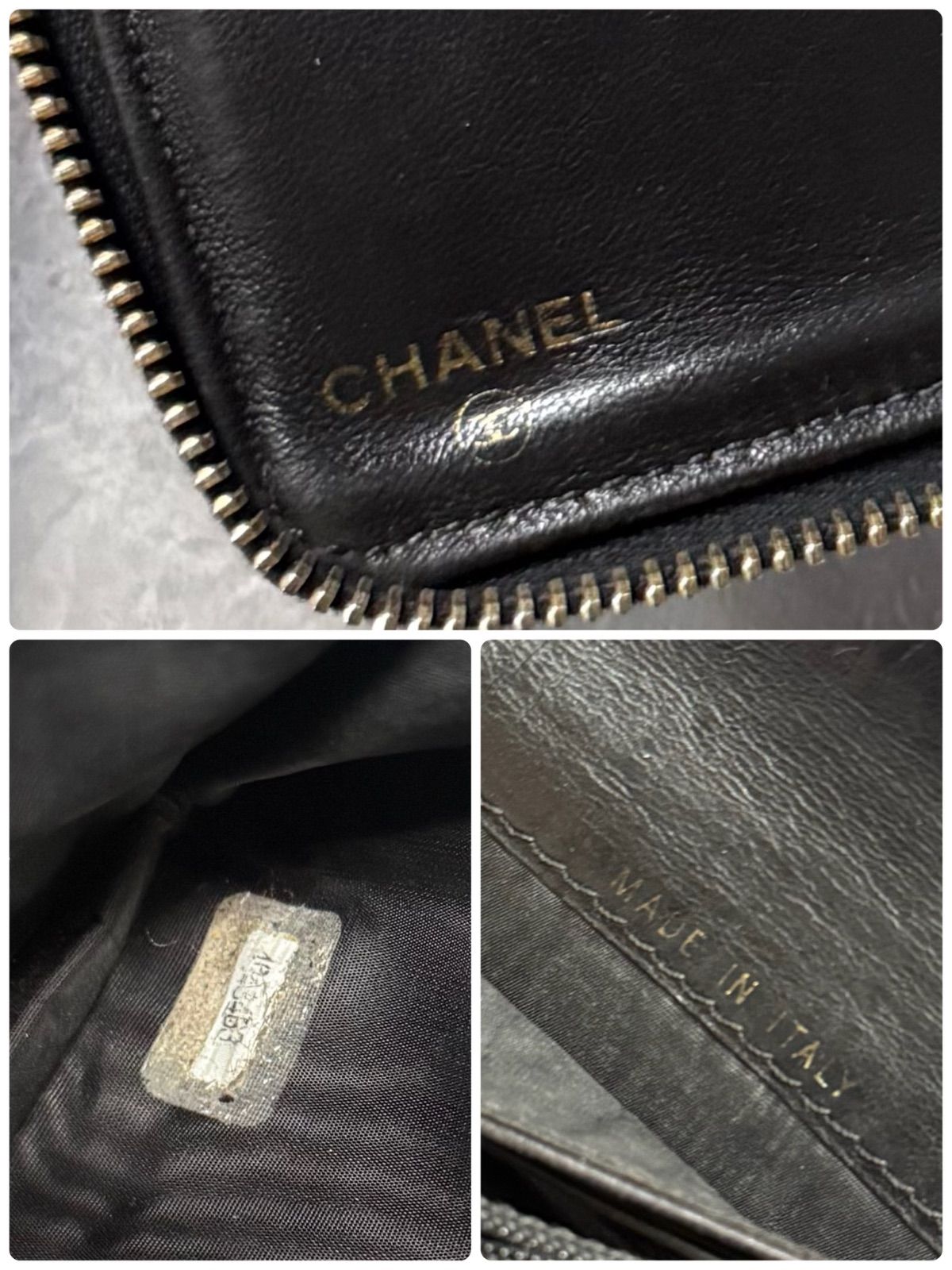 CHANEL シャネル キャビアスキン ココマーク デカココ ラウンド 