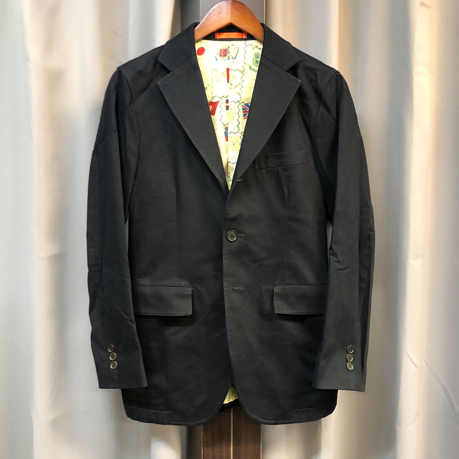 【極美品】ポールスミス テーラードジャケット 総柄 国旗 ストレッチ コットン Paul Smith (ポールスミス) コットン テーラードジャケット 裏地国旗柄