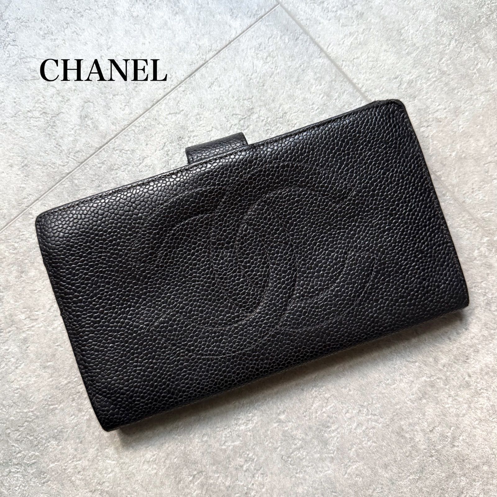 【極上美品】シャネル⭐CHANEL【デカココ】がま口 折り財布 キャビアスキン 極上美品】シャネル⭐CHANEL【デカココ】がま口 折り財布 キャビア