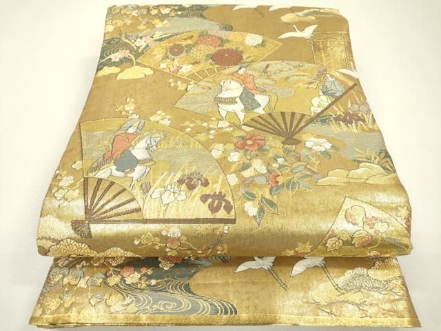 平和屋着物▽極上 西陣あさぎ 丸帯 琳派絵画絵巻 金糸 正絹 逸品