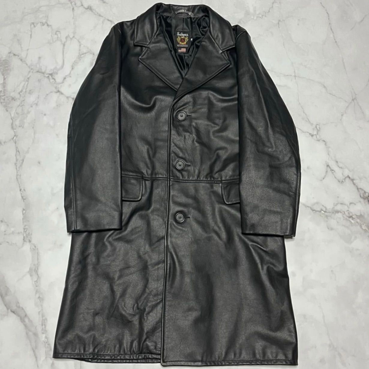 極美品✨Schott レザー チェスターコート　568US 黒 38 美品 ショット Schott 568US No.7582 牛革 アメリカ製 USA製 ブラック