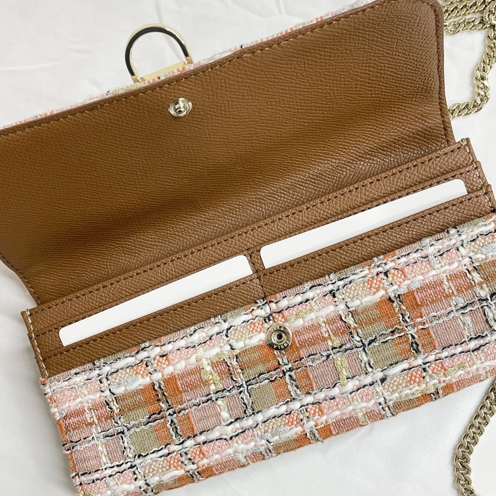 FURLA フルラ ミニバッグ チェーン ショルダーウォレット ツイード 