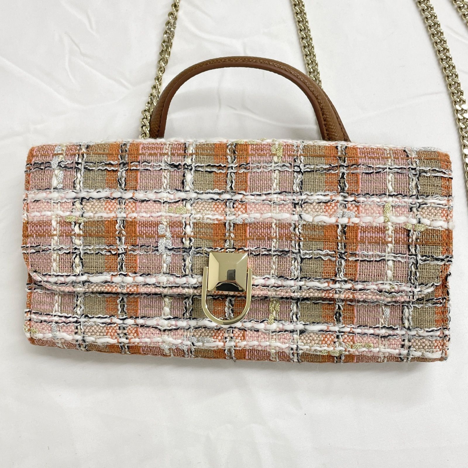 FURLA フルラ ミニバッグ チェーン ショルダーウォレット ツイード 