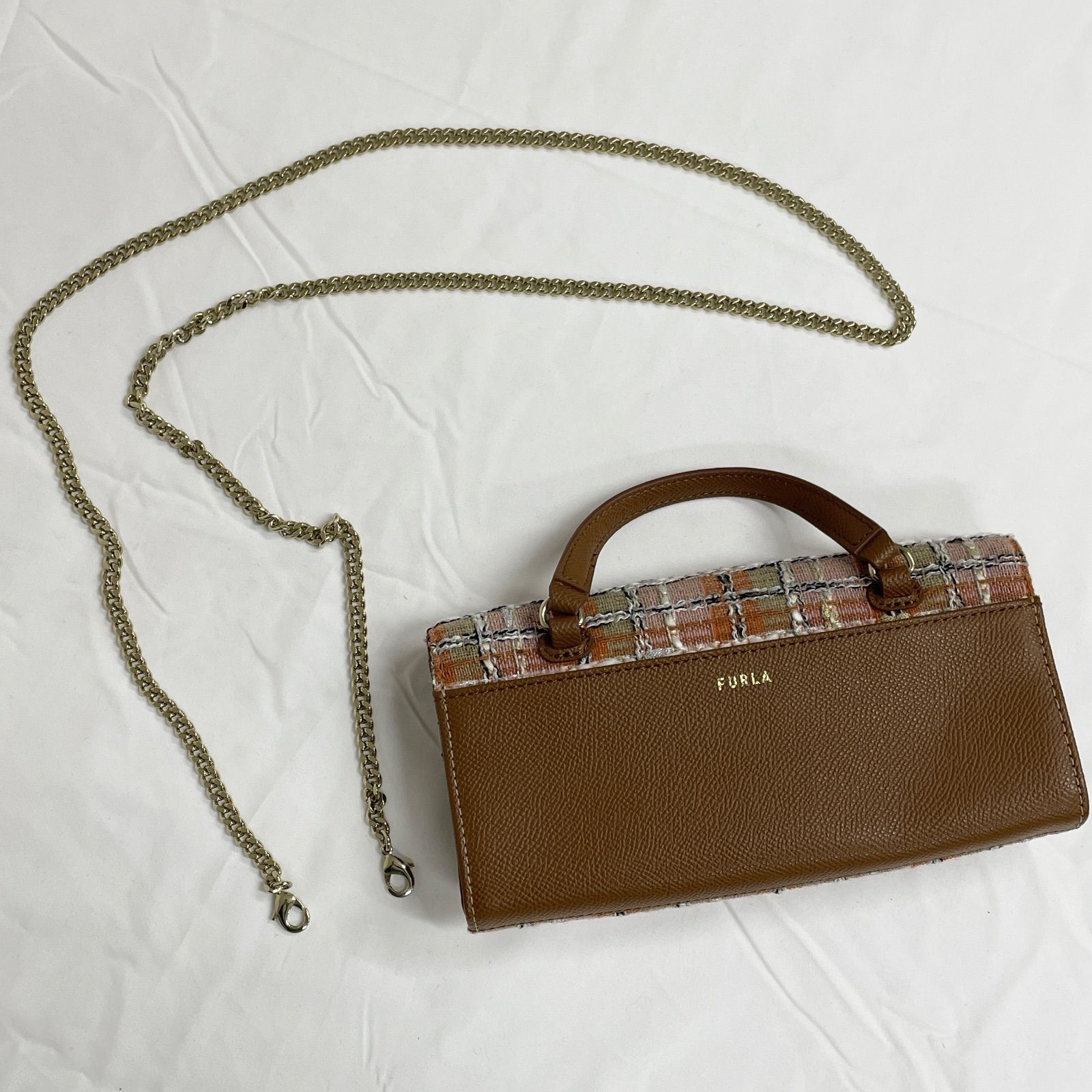 FURLA フルラ ミニバッグ チェーン ショルダーウォレット ツイード 