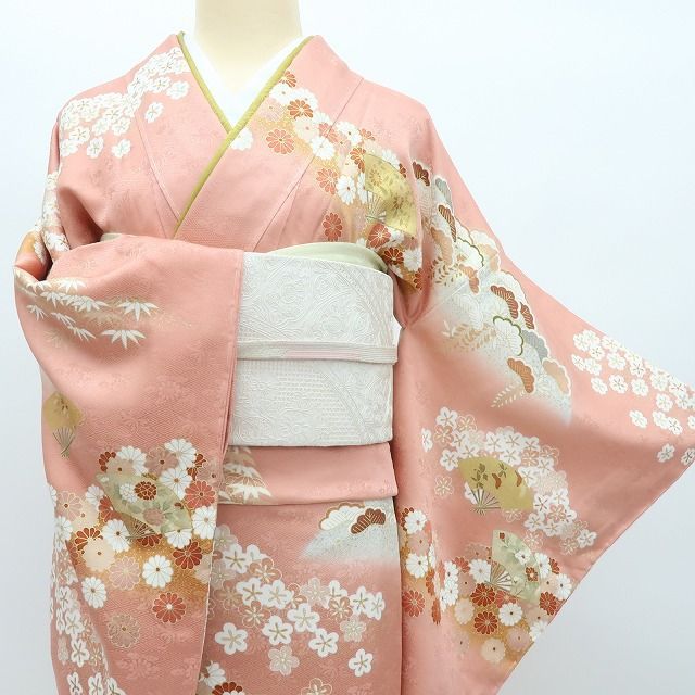 百華❀Y4285◇新品 鈴乃屋謹製 金駒刺繡 仕付け糸付 松竹梅 菊 桜 花扇
