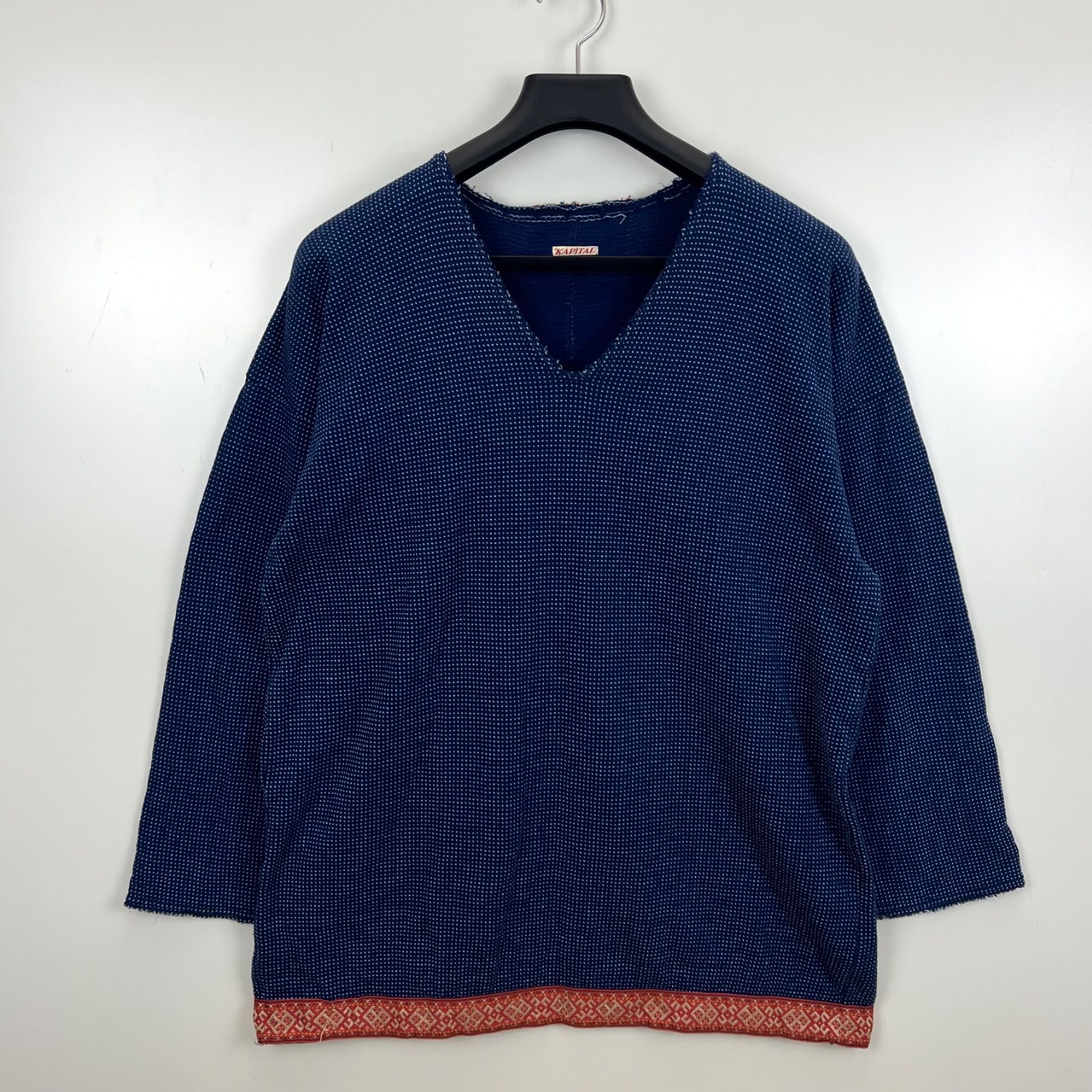KAPITAL パッチワーク ロンT インディゴ キャピタル M サムホール KAPITAL JAPAN archive INDIGO Tyrolean L/S cotton knit XL 4