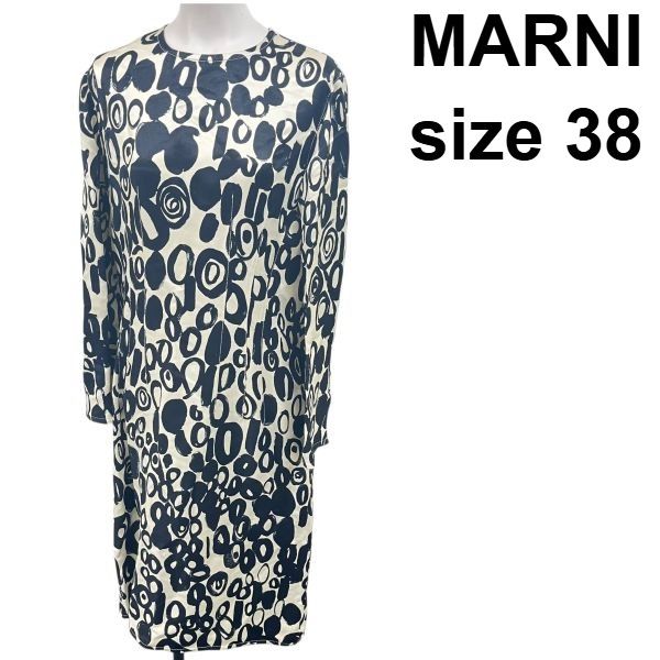 マルニ MARNI ワンピース 総柄プリント 白 黒 38 M レディース S5Y688