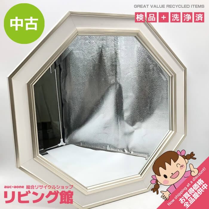 ss8268 【中古】 ウォールミラー 八角形 ホワイト×シルバー 壁掛け 木製 木枠 鏡 白 かがみ 一面鏡 姿見 オシャレ モダン インテリア ミラー 中古